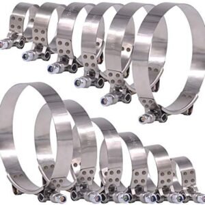 Glarks 12Pcs 6 Sizes 32-116mm Stainless Steel T-Bolt Hose Clamps Turbo Intake Soft Hose Intercooler Clamps Assortment Set