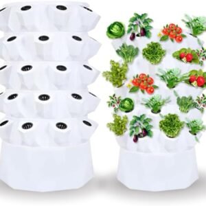 Hydroponic Growing System Indoor Garden,Hydroponics Tower for Strawberry Vegetable Herbs Fruit,Vertical Garden Planter with Hydrating Pump, Timer, Adapter, Seeding Bed & Net Pots (45 Pots)