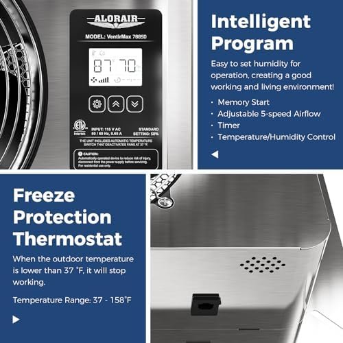 ALORAIR 780 CFM Crawl Space Ventilator Fan, IP55 Rated Basement Exhaust Fan with Temperature Humidity Controller, Timing Cycle, Speed Control, Built-in Freeze Protection Thermostat, ETL - Image 3