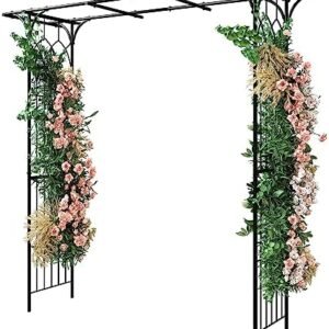 YITAHOME Garden Arch Trellis, Metal Garden Arbor for Climbing Plants Outdoor, Wedding Arches for Ceremony, Decorative Garden Archway for Lawn Backyard - Black