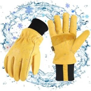 Winter Leather Work Gloves - Waterproof Winter Work Gloves for Men, Thermal Insulated Mens Winter Work Gloves Warm Gloves