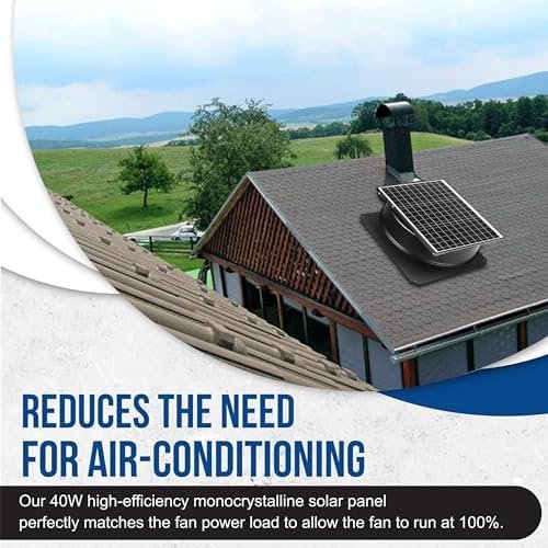 Solar Attic Fan, 35 W 14", 1200 CFM Large Air Flow Solar Roof Vent Fan, Low Noise and Weatherproof with 110V Smart Adapter, Ideal for Home, Greenhouse, Garage, Shop, RV, Workshop etc. - Image 3