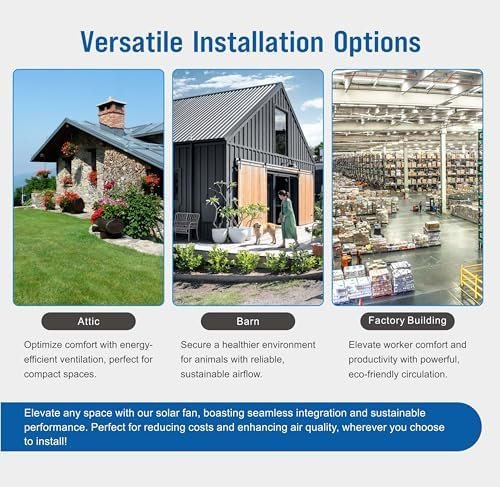 Solar Attic Fan, 35 W 14", 1200 CFM Large Air Flow Solar Roof Vent Fan, Low Noise and Weatherproof with 110V Smart Adapter, Ideal for Home, Greenhouse, Garage, Shop, RV, Workshop etc. - Image 7