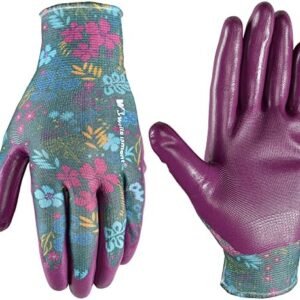 Wells Lamont Women's Botanical Print Nitrile Coated Work and Gardening Gloves, Medium (497M)