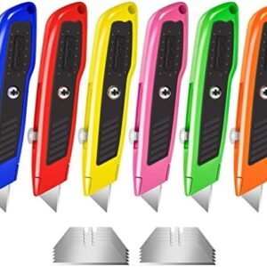 6 Pack Box Cutter Utility Knife, Colorful Razor Knife Box Cutter Knife, with 10 SK5 Blades, Box Cutter Retractable, Heavy Duty Box Knife Box Opener for Cardboard, Boxes, Cartons