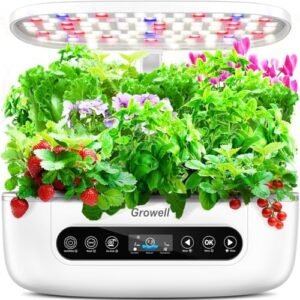 Hydroponics Growing System 12 Pods, Growell Smart Herb Garden with 96 38W LED Grow Lights, 10L Double-Layer Water Tank, Customizable Cultivation Program, Indoor Garden for Home Kitchen, Office (White)