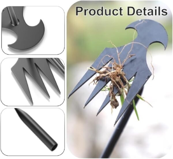 Stainless Weeding Artifact Uprooting Weeding Tool, Stainless Steel Forged Weed Puller 4 Teeth Dual Purpose Weeder, Hand Weeder Tool for Gardening with Long Handle (Black 2Pcs) - Image 3