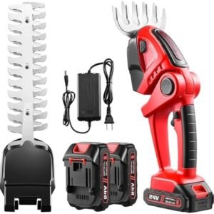 Cordless Hedge Trimmer-24V Electric Shrub Trimmer Grass Shears Handheld Grass Cutter, Hedge Shear with 2 PCS Rechargeable Battery and Charger for Garden, Lawn