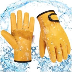 Mens Winter Leather Work Gloves - Warm Thinsulate Lining for Cold Weather Work, Winter-Work-Gloves with Leather Palm