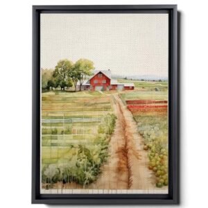 Farming Tractor, Harvester Farm Machinery Wheat Cropping Agriculture Farmhouse Decor, Modern Canvas Art, Canvas