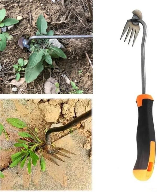 Weeding Tool,Weed Puller with Handle Manual Hand Weeder Tool 4 Teeth Dual Purpose Weeder High Strength Garden Weed Removal Tool for Garden Yard Farm (Rubber Handle) - Image 5